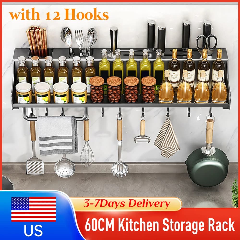 Kitchen Wall Organizer 60CM Stainless Steel Without Drilling for Tools, Spices, Bacchette, Cucchiai, Palette and Knives