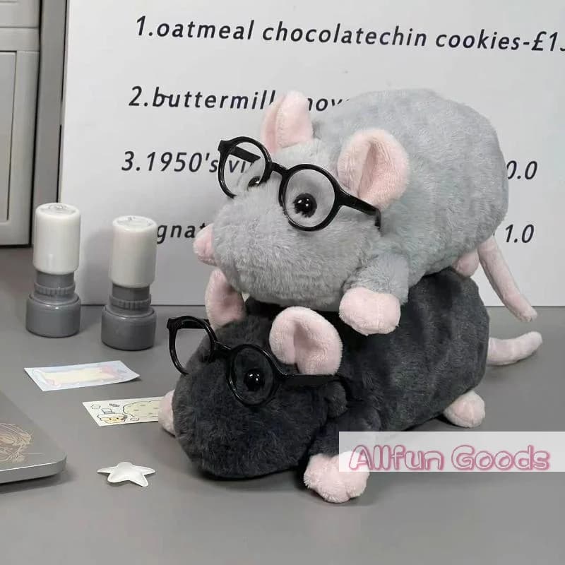 1Pcs Cute Flower Branch Rat Plush Pencil Case Makeup Bag Large Capacity Portable Animal Stationery Storage Pouch Zipper Closure