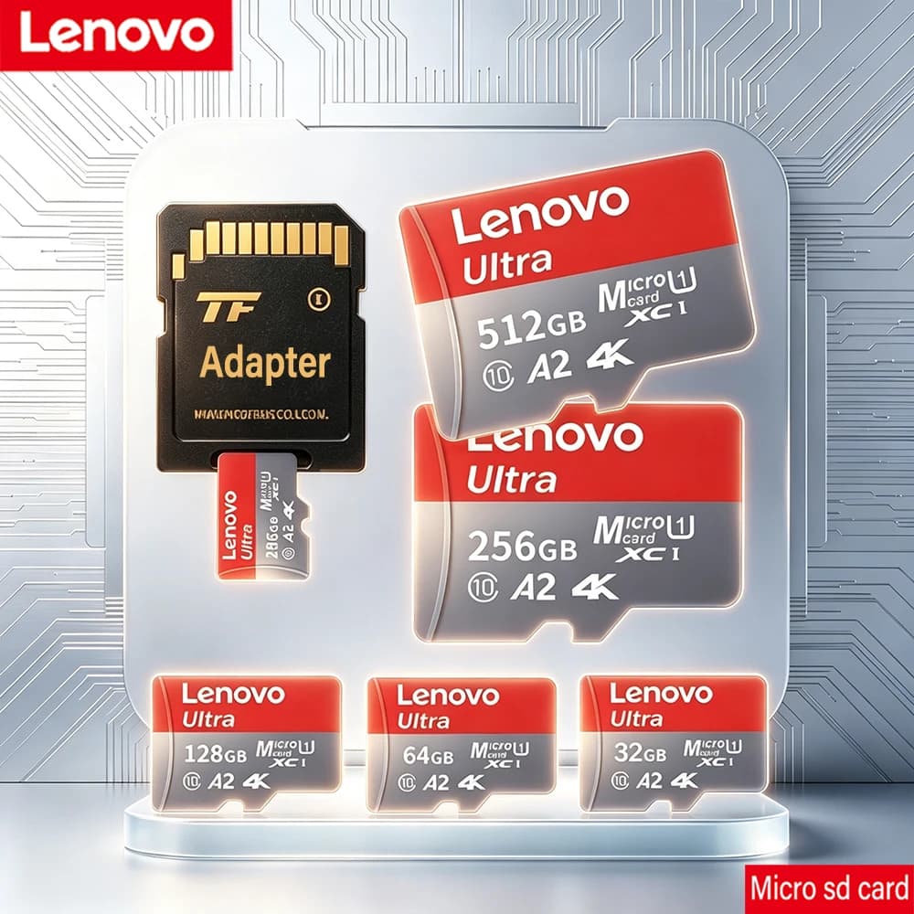 Lenovo Original 512GB High-Speed SD Card 128GB Micro TF 256GB Class 10 A2 Fast Transfer Memory for Phones Digital Camera PC