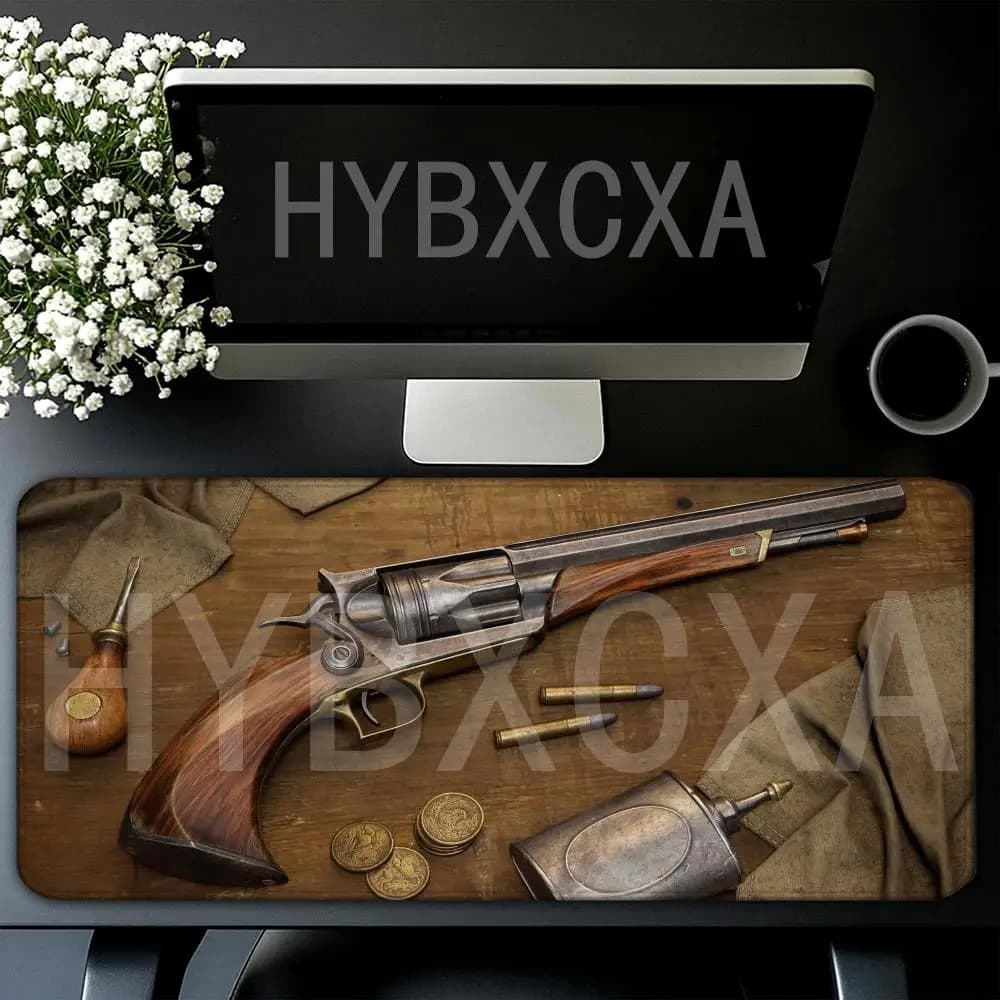 HYBXAXC Tappetino per Mouse Vintage con Motivo a Pistola, Grande, Antiscivolo, Impermeabile, per Gaming, Tastiera e Scrivania, XXL 90x40