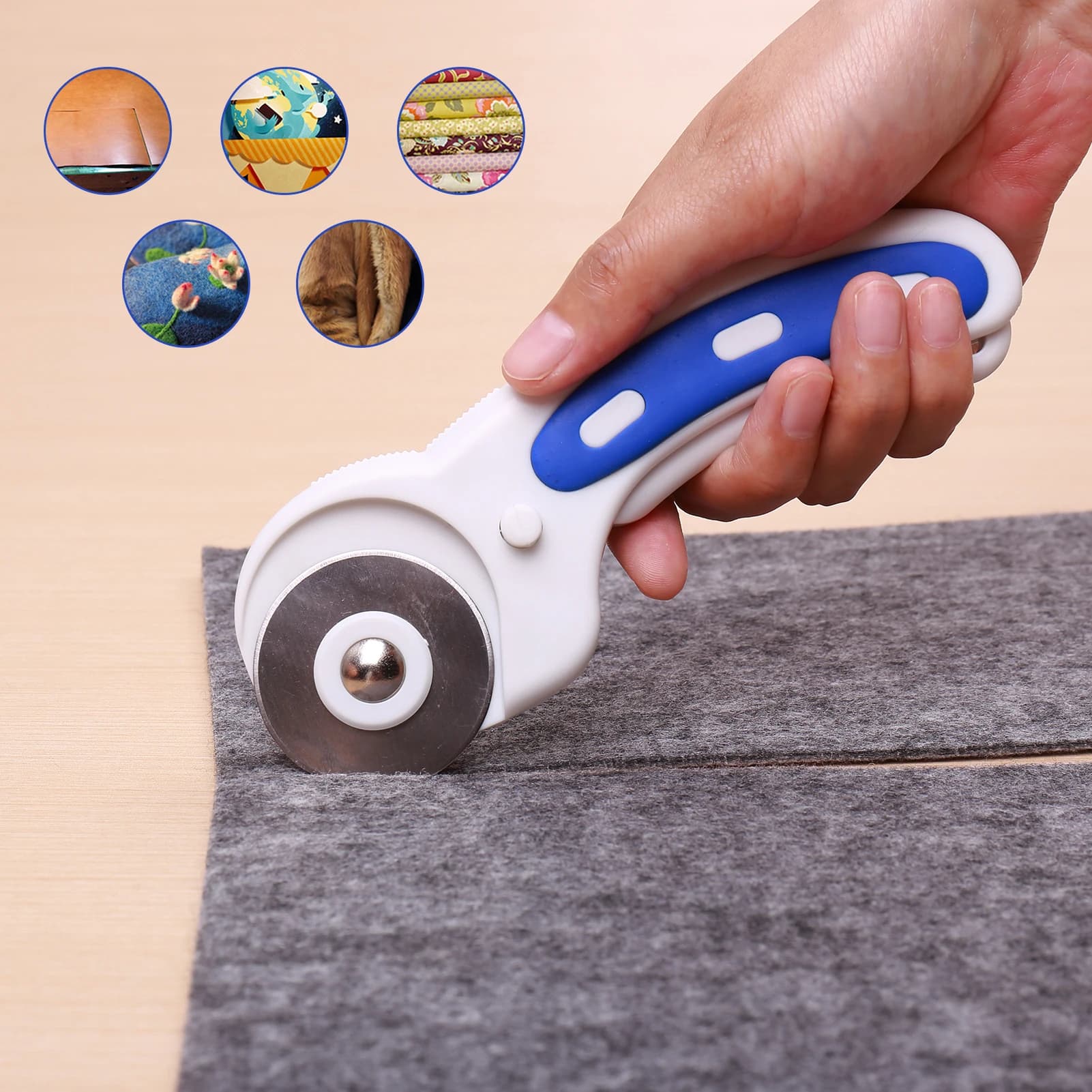 Tagliatrice rotativa KW-triO lame da 45mm taglierina ergonomica con manico in gomma con blocco di sicurezza per pelle in tessuto