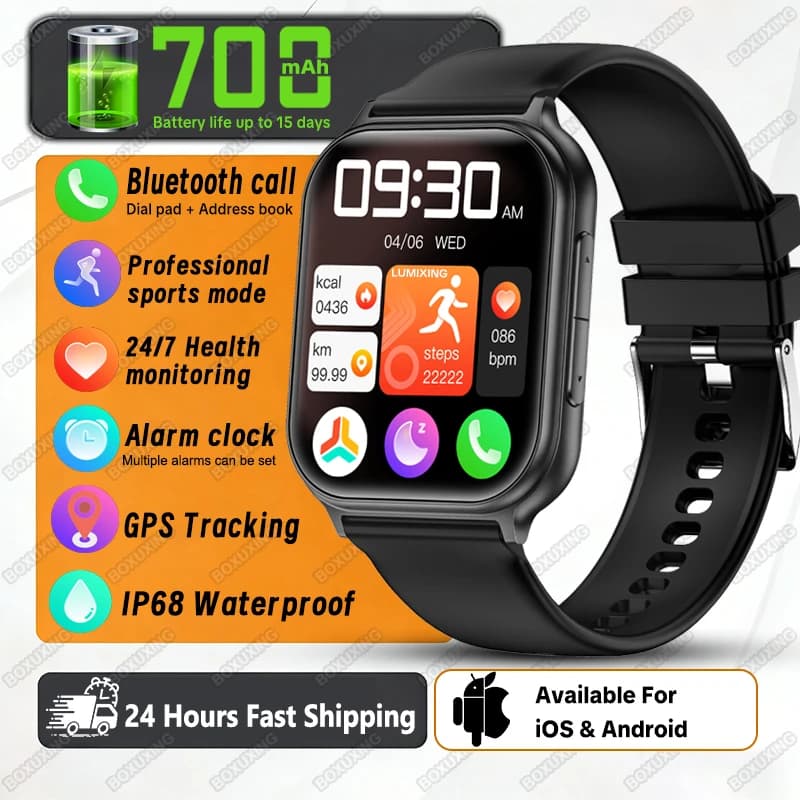 New Smart watches Men Women Sports Fitness Tracker IP68 Waterproof Health Heart Rate Sleep Bluetooth Call GPS Track Smartwatch