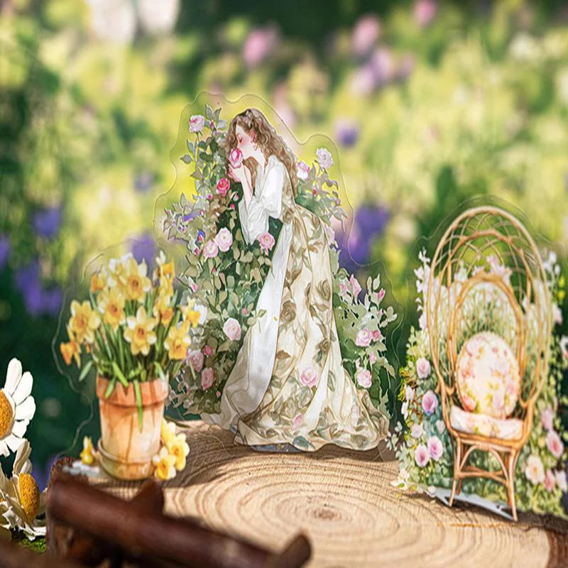 Confezione da 25 fogli/borsa di adesivi Green Garden Fashion Girl per album di cancelleria, diario fai da te, custodia per telefono, decorazione per notebook