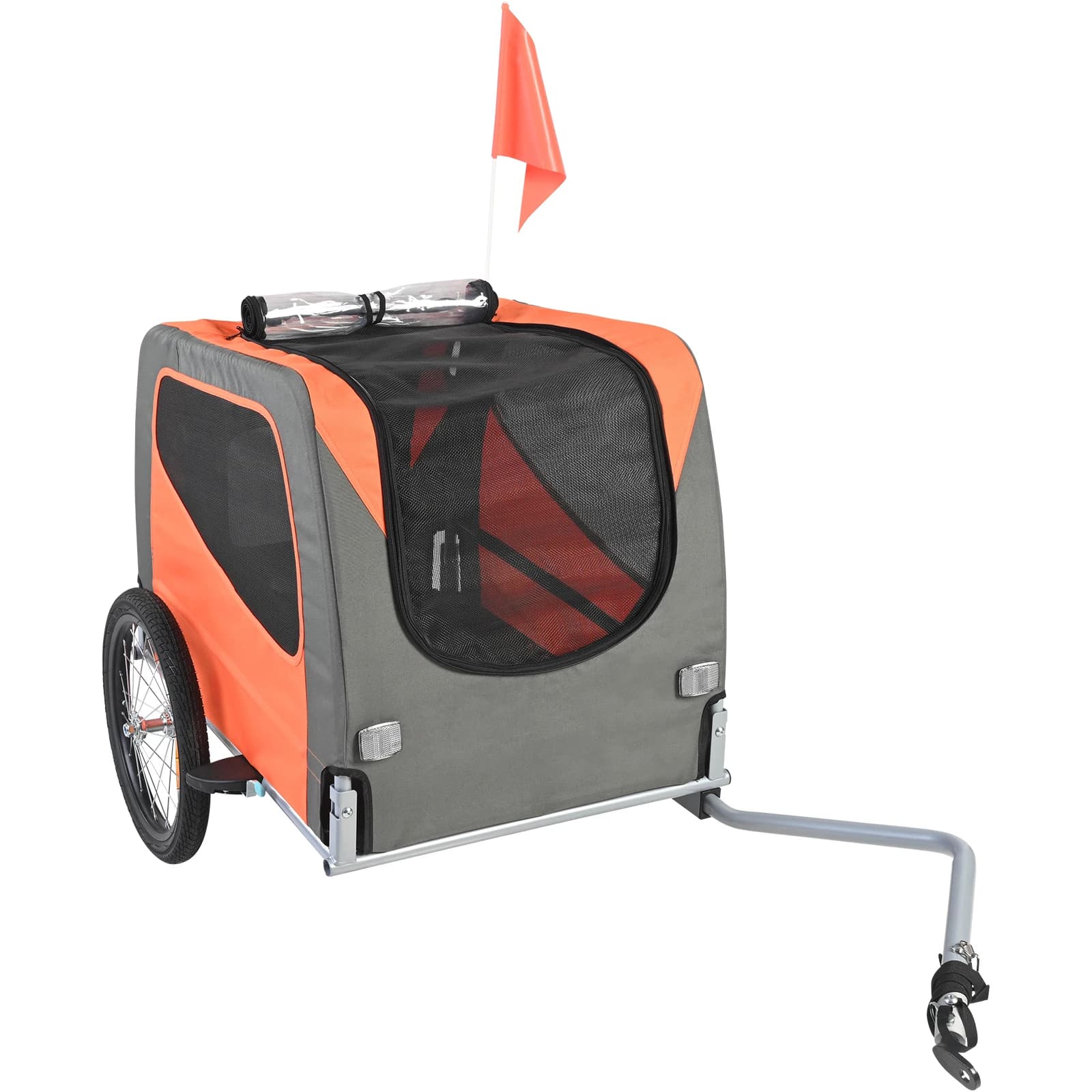 SucceBuy 66 libbre Carrello per animali Portabiciclette Rimorchio per bici per cani con telaio pieghevole e ruote Riflettori Bandiera per accessori per cani