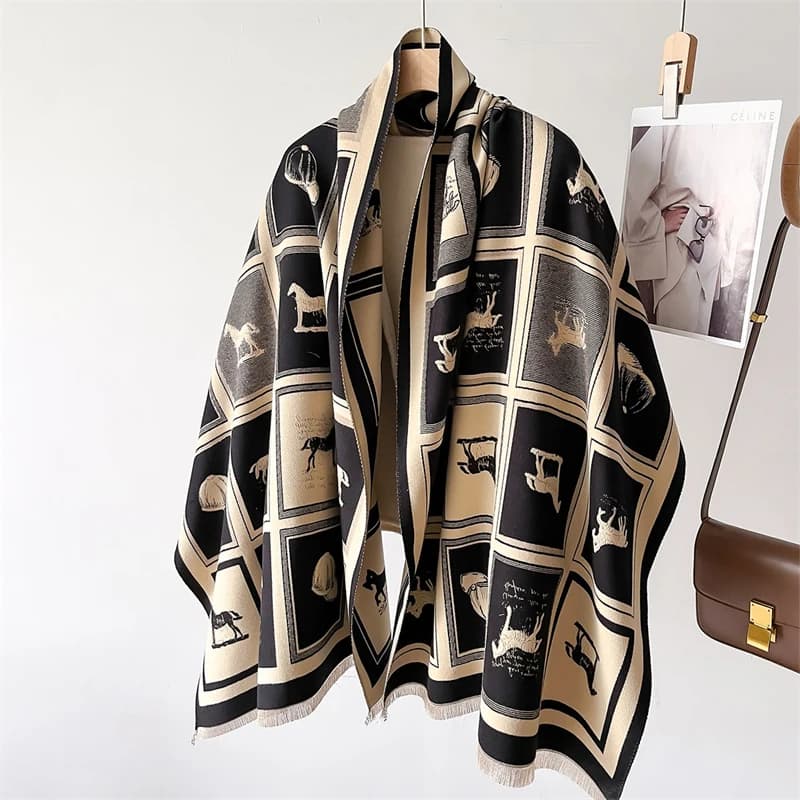 Sciarpa 2024 Cashmere per donna inverno caldo scialle coperta grande nappa Poncho femminile elegante cavallo Echarpe Bufanda Pashmina
