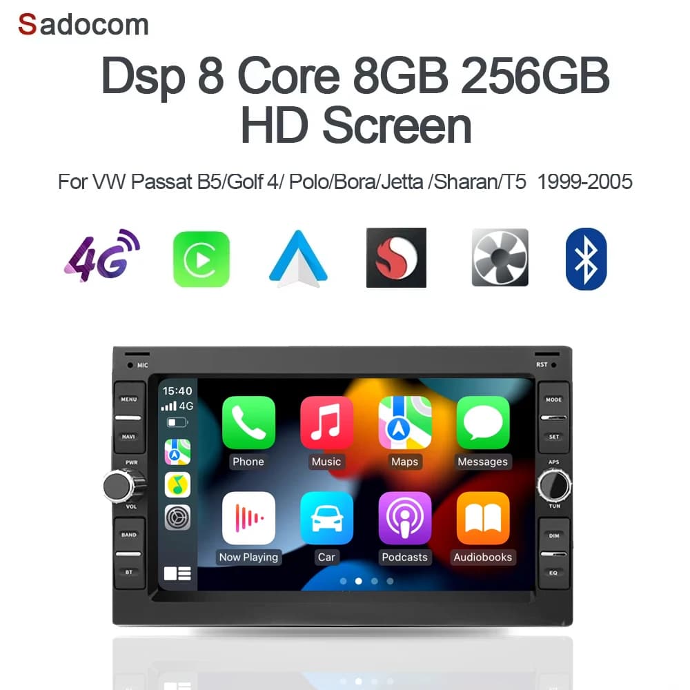 CarPlay 7 ''Android 14.0 Lettore Auto 8 + 128G rom Radio autoradio Per VW Passat B5 MK4 Jetta Golf Polo Bora Multimedia Radio 2 din