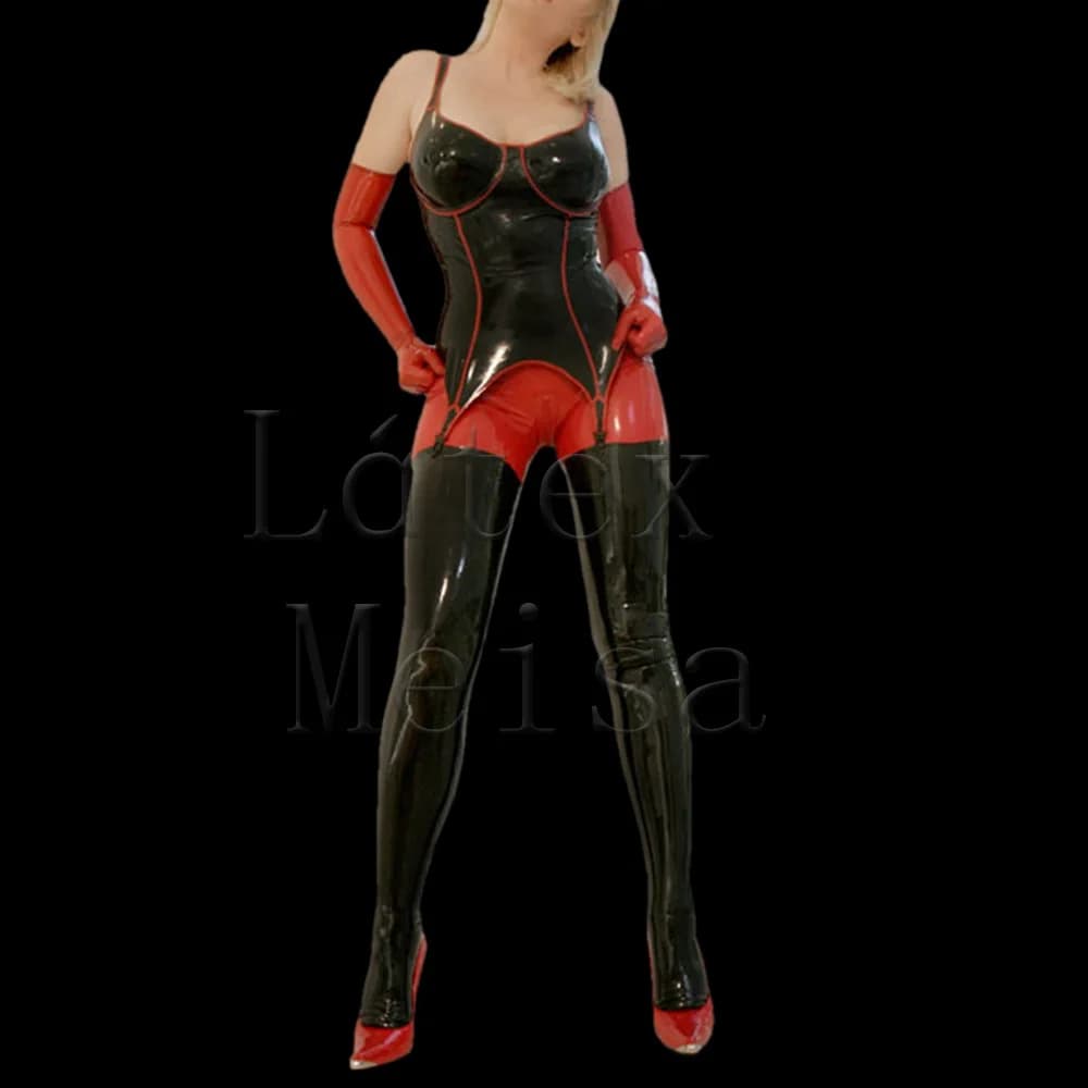 Set completo da donna sexy in lattice di abiti slip, leggings e guanti a dita lunghe per decorazioni da club