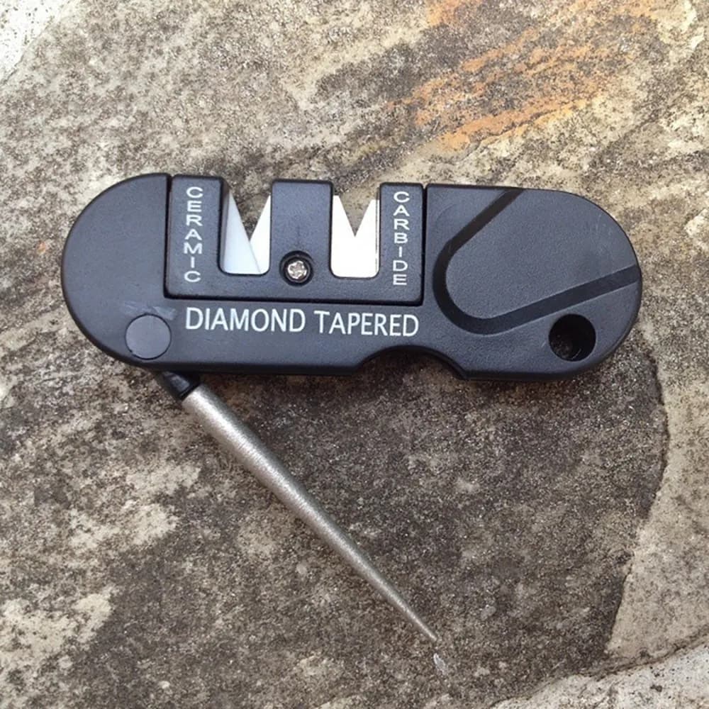4 In 1 Portable Pocket Sharpener Carbide Ceramic Diamond Tapered Rod Multi Function Outdoor Camping Grinding Edge Tool