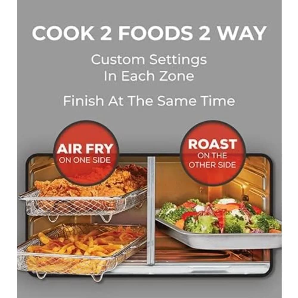 Forno Combinato con Friggitrice ad Aria a Doppia Zona 360°, Porta Francese, 25QT, per Cuocere Due Alimenti Separatamente