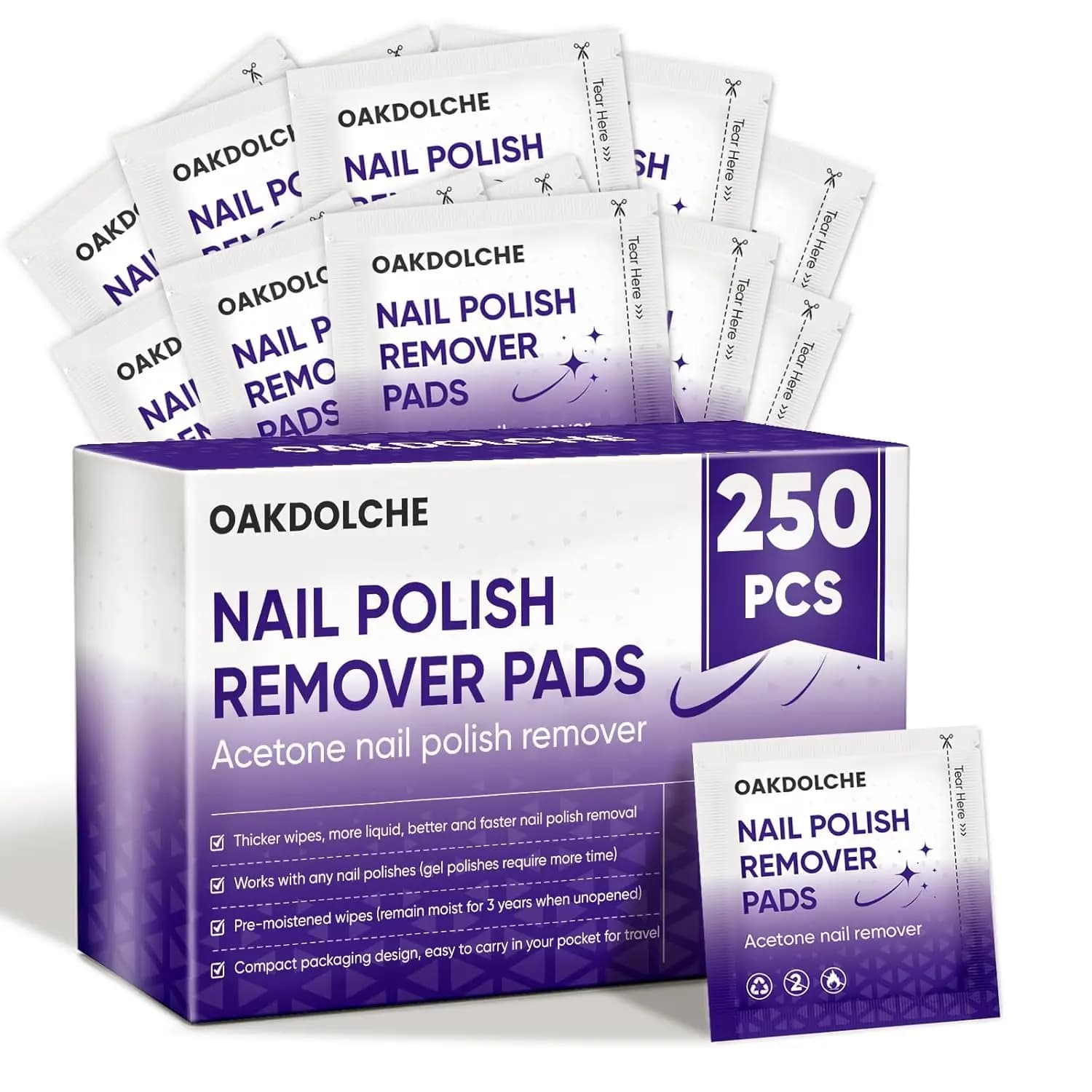 Confezione da 250 Dischetti per Rimozione Smalto all'Acetone, Confezionati Singolarmente, Rapidi ed Efficaci per Smalto Gel e Normale, Uso Domestico e Professionale