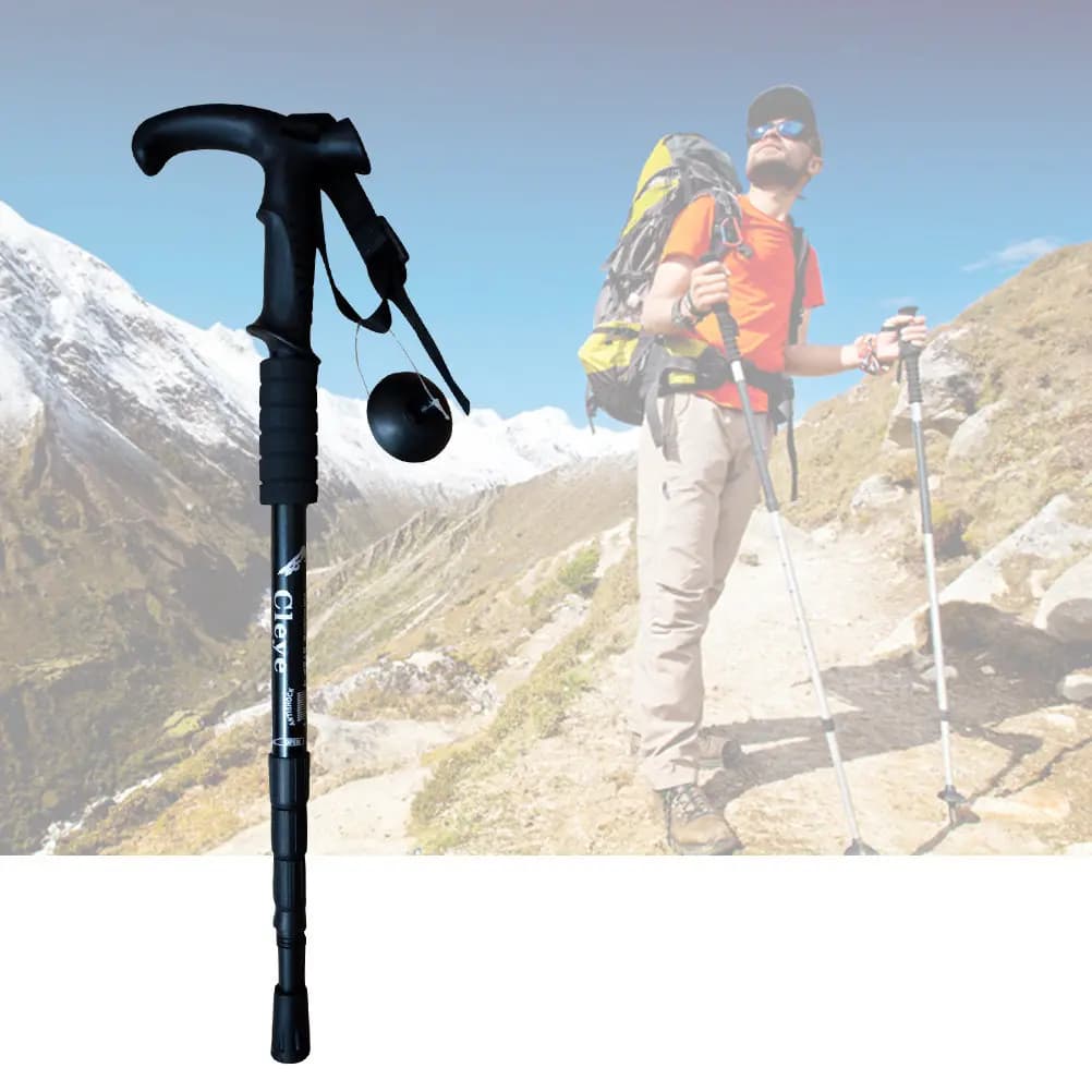 Bastone da Trekking Ammortizzante Antiscivolo in Lega di Alluminio Nero Pieghevole Regolabile in Altezza per Escursionismo e Campeggio