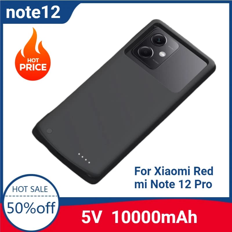 10000mAh Per Xiaomi Redmi Note 12 Pro 5G Custodie per batterie esterne Custodia per banca di potere portatile per Redmi Note 12 Pro Custodia Powerbank