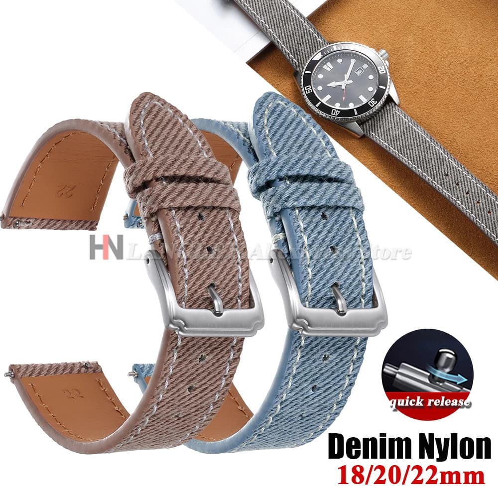 Cinturino per orologio in nylon denim cinturino morbido in tela 18mm 20mm 22mm per Huawei Watch Gt5/Gt4 uomo donna braccialetto universale a sgancio rapido