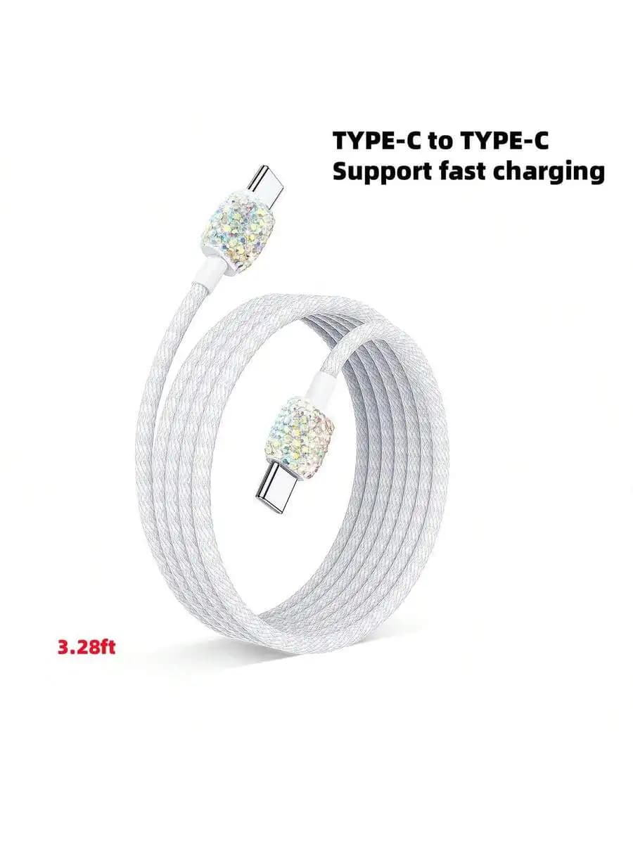 Cavo di ricarica rapida Bling Bling Type-C a Type-C da 3,28 piedi, cavo intrecciato per smartphone