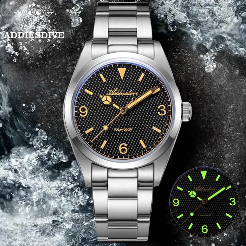 ADDIESDIVE Luxury Men's Quartz Watch Bubble Glass Luminous 100m Waterproof Wrist Watch 46mm Sports Stainless Steel Watches