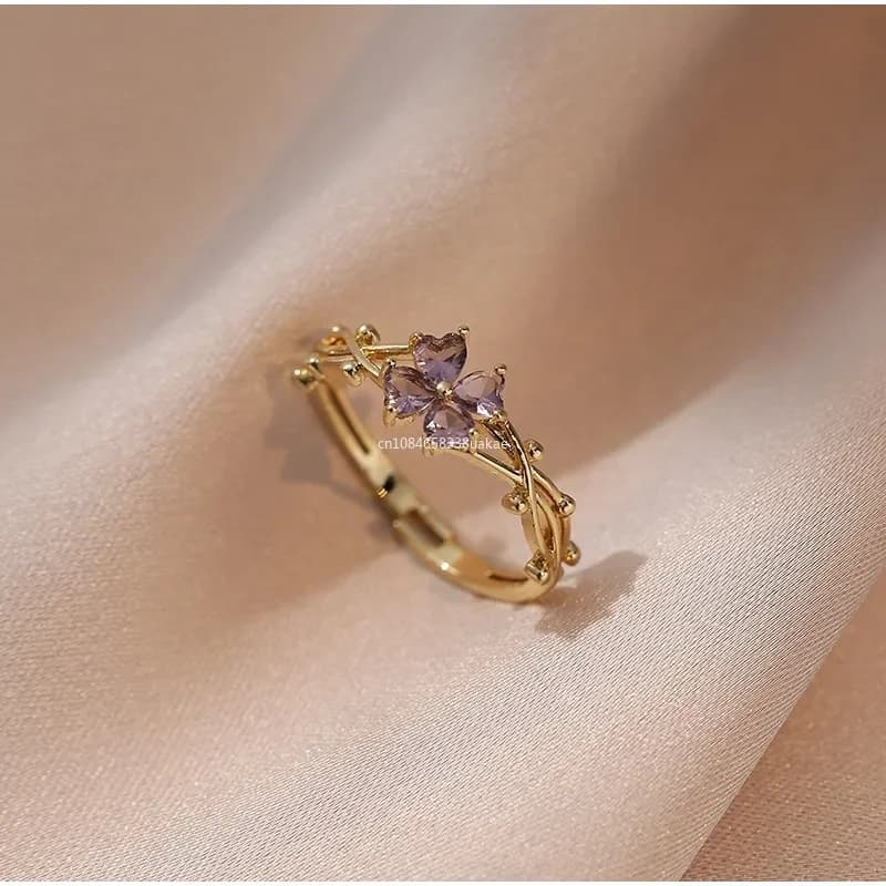 Anello Regolabile alla Moda in Acciaio Inossidabile con Micro-incastonature, Stile Lusso Leggero, Semplice Anello Nuziale, Colore Viola Francese, Anillo Hombre