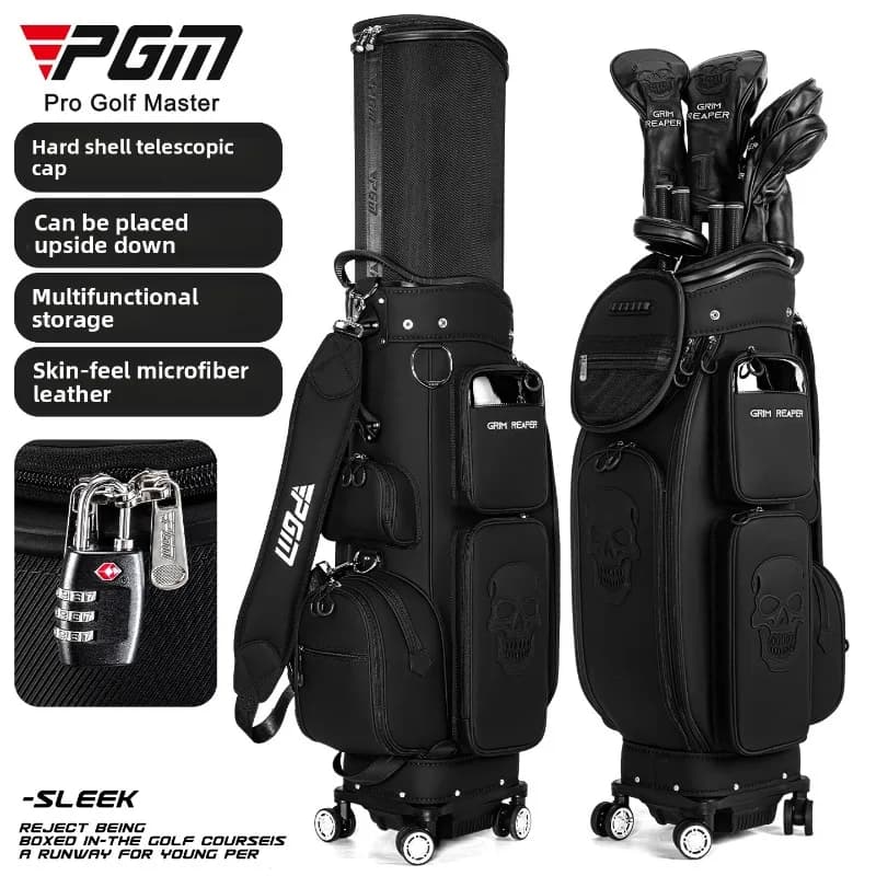 PGM Golf Travel Bag Hard Shell Telescopic Hood 4 Wheel Waterproof Trolley Cart Bag Inverted Club Storage QB194