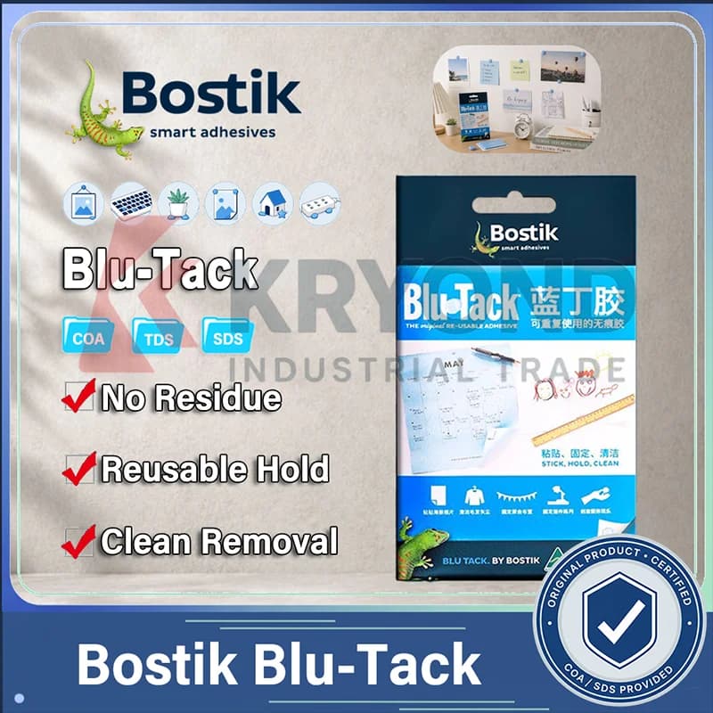 Bostik Blu Tack Pasta Adesiva Riutilizzabile per Fissaggio Poster a Parete, Sicura, Senza Residui, Forte Tenuta, Multiuso, Rimovibile