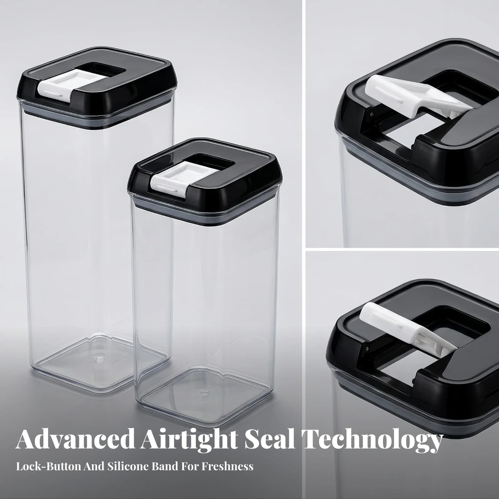 5 Pieces Dry Food Containers Space-Saving Pantry Canisters with Airtight Lids Stackable Clear Jar for Kitchen Cabinet