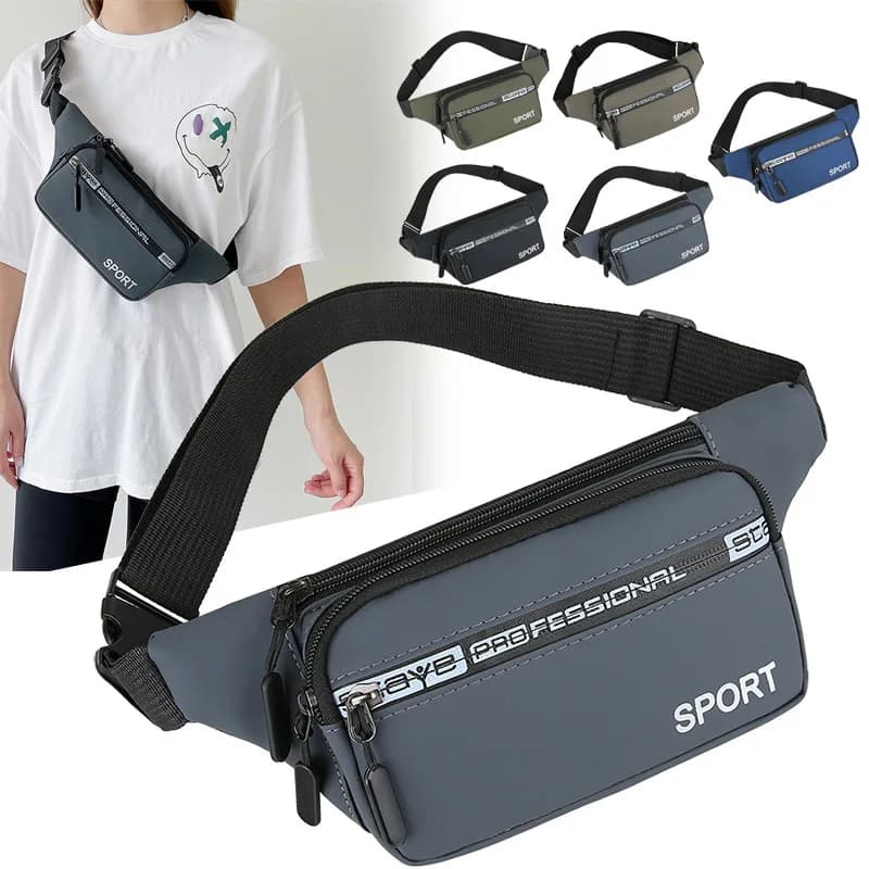 Men's waist bag for casual sports, running, mobile phone storage, water repellency, work, large-capacity waist bag