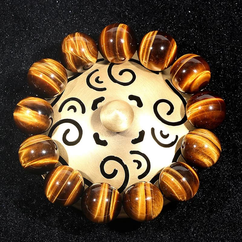 Bracciale Versatile in Pietra Occhio di Tigre Giallo Naturale di Lusso con Motivo Fulmineo e Venature del Legno Premium Donghai K
