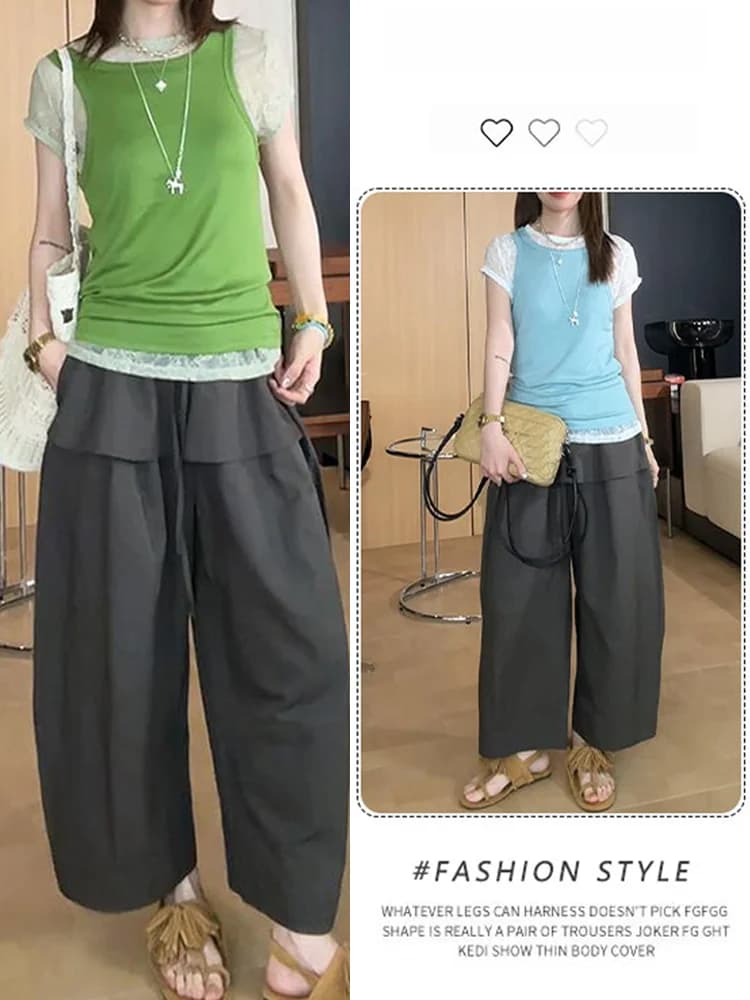 Salt Series Light Maturity Set Women's Summer New Lace Inner Wear Top Vest Curtain Nine Pants Three-piece Set Casual Style