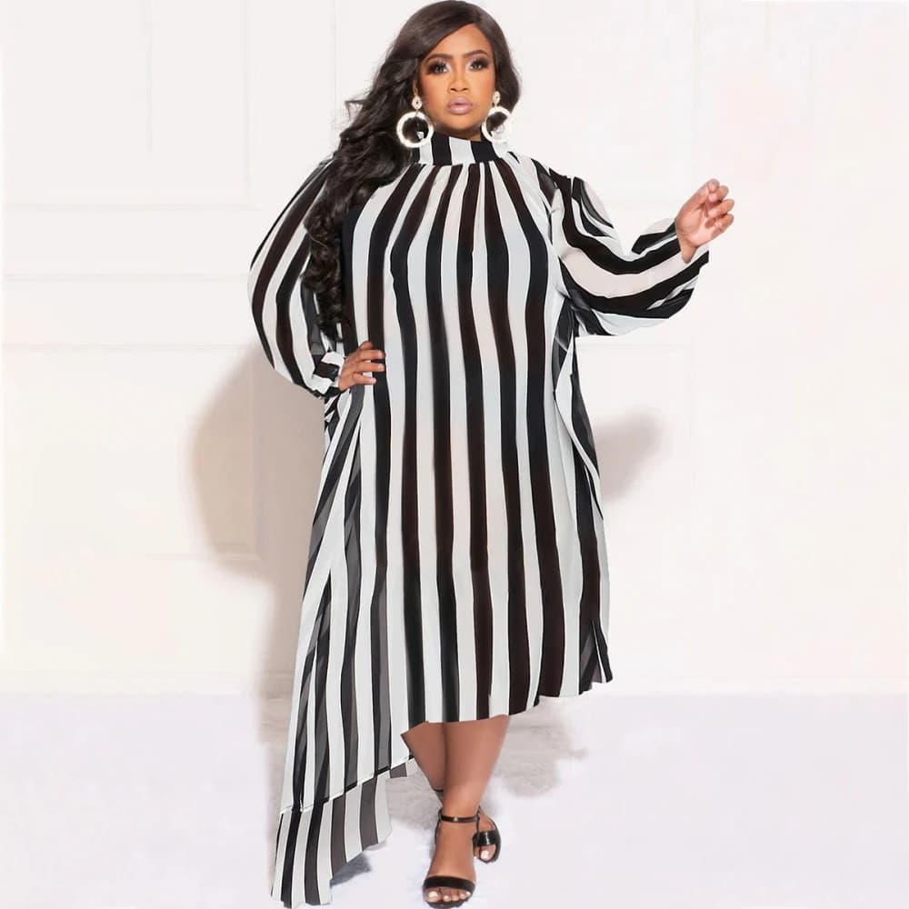 3XL 4XL Big Size New Muslim African Dresses For Women Robe Print Long Sleeve Novelty Maxi Dress Asymmetrical Kanga Clothing