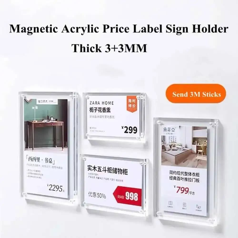 10 Pezzi Espositori Magnetici Trasparenti per Etichette Prezzi, Supporti per Poster, Cornici Mini in Plastica, Porta Cartellini in Acrilico