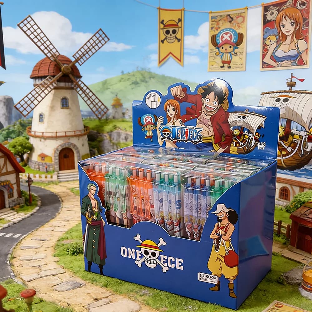 Set di 6/12 penne animate nere integrate, design Luffy e Zoro, 0,5 mm, gel, per firma, Kawaii, materiale scolastico, regali