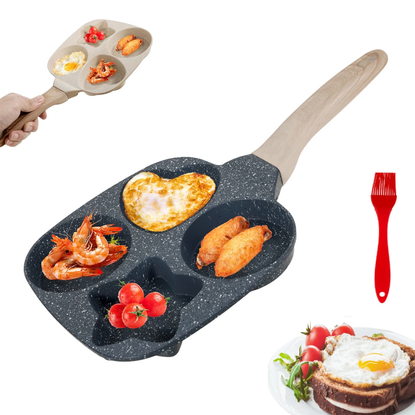 4 holes frying pan for frittata thickened pan for pancakes for eggs steak pan for steaks Egg cooking ham oven for breakfast