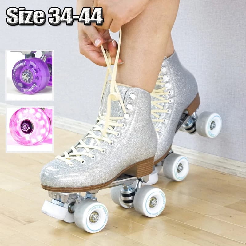 Luxury quad wheels Aluminum alloy frame Super fiber leather shoes High elasticity PU wheel Road fitness skate for interior