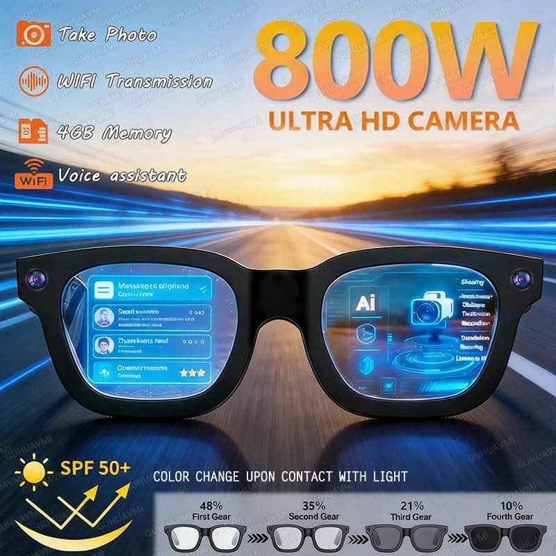 New Smart 2026 Glasses with 8MP Camera, Video Recording, AI Photo Recognition, Bluetooth Calls, Vocal Translation - Women's Sunglasses