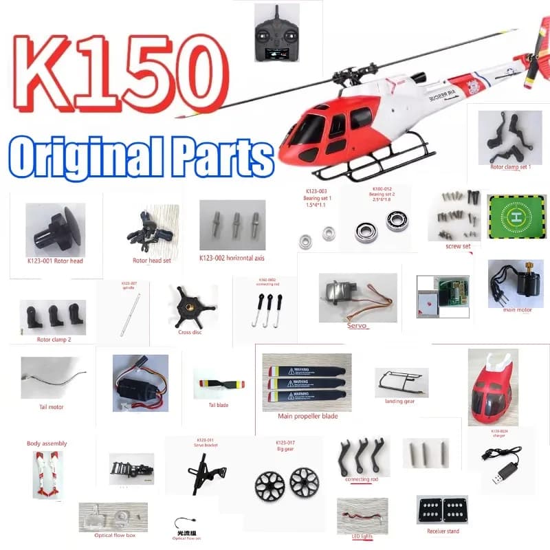 Parti per Elicottero RC WLtoys K150: Elica, Ricevitore, Motore, Servo, ESC, Testa del Rotore, Morsetto, Lama, Rotore Coda a Disco Incrociato, Ala, Albero Principale
