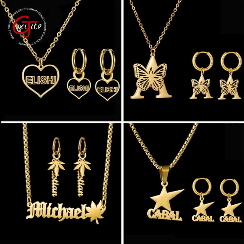 Goxijite Orecchini con nome personalizzato per donne Ragazze Collana con lettere personalizzate in acciaio inossidabile Set di gioielli Accessori regalo