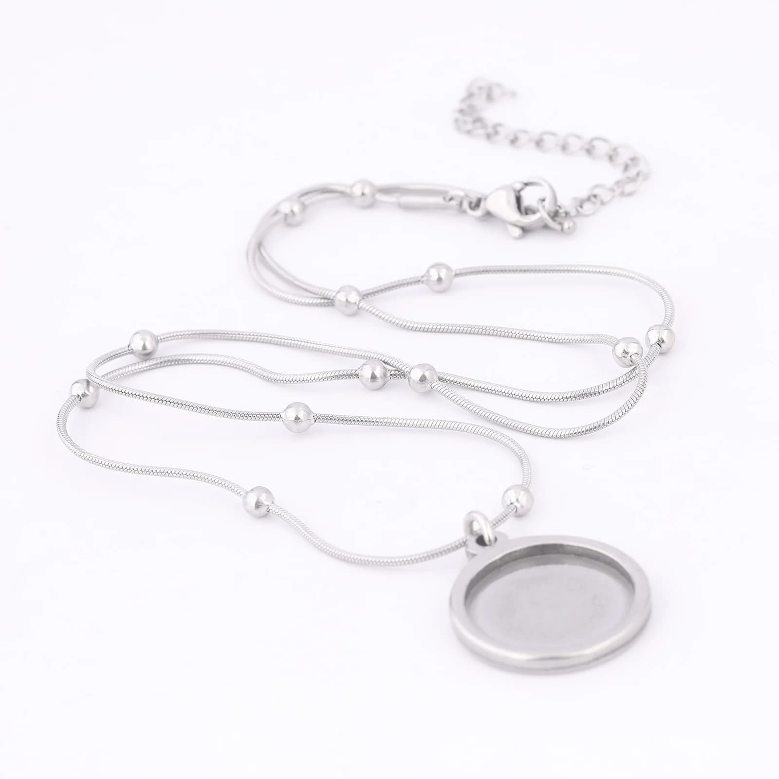 2 pezzi di collana a catena a sfera in acciaio inossidabile con castone grezzo adatto per cabochon da 15 mm con impostazione base vassoi risultati di gioielli fai da te