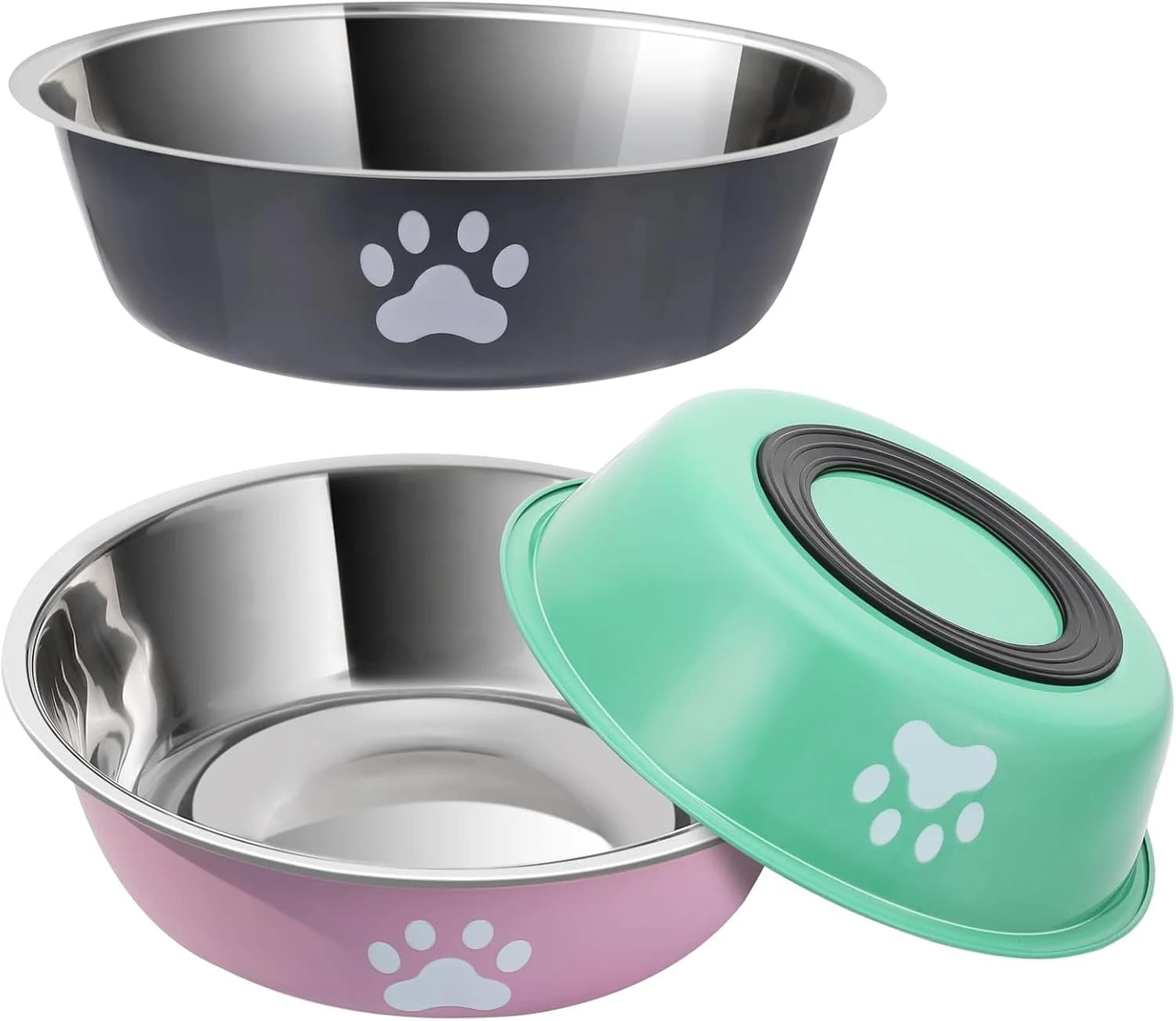 Ciotole per cani in acciaio inossidabile con base antiscivolo in silicone, ciotole per cibo e acqua per cani e gatti, ciotole per animali domestici.