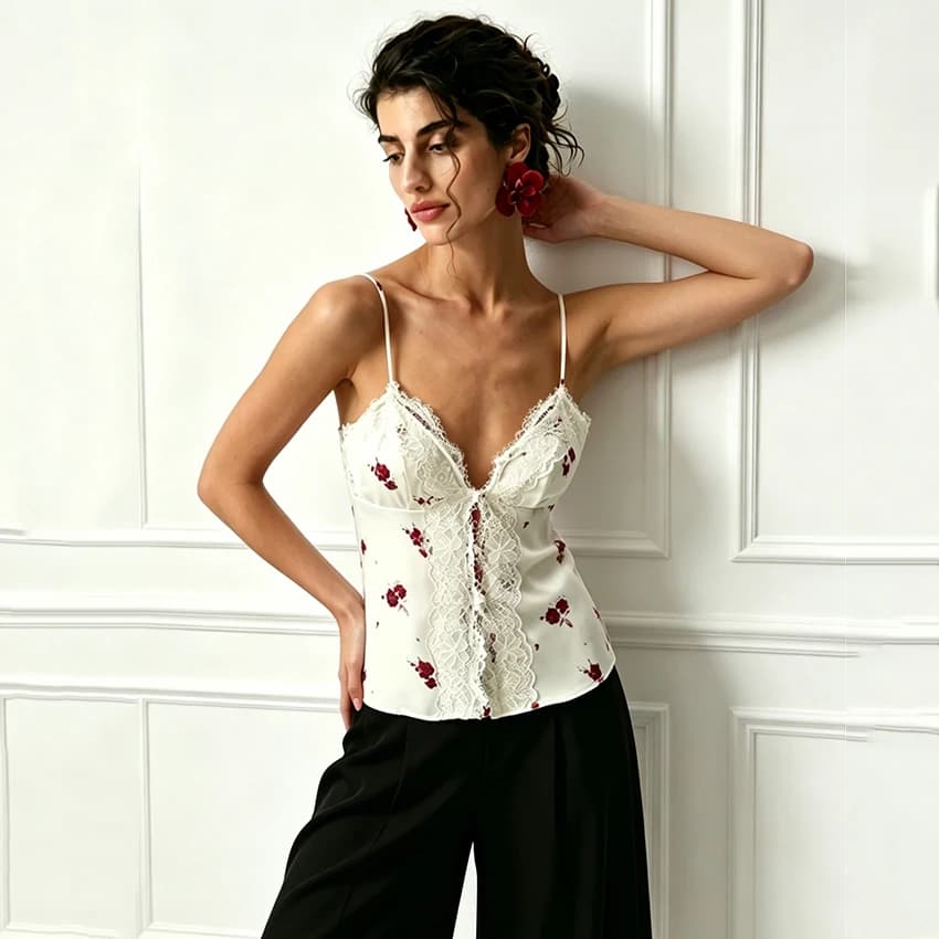 Linad Summer Sexy Lace Print Camisole For Woman Vintage Embroidery Spaghetti Strap Vest 2026 Street Chic Backless Tops Female
