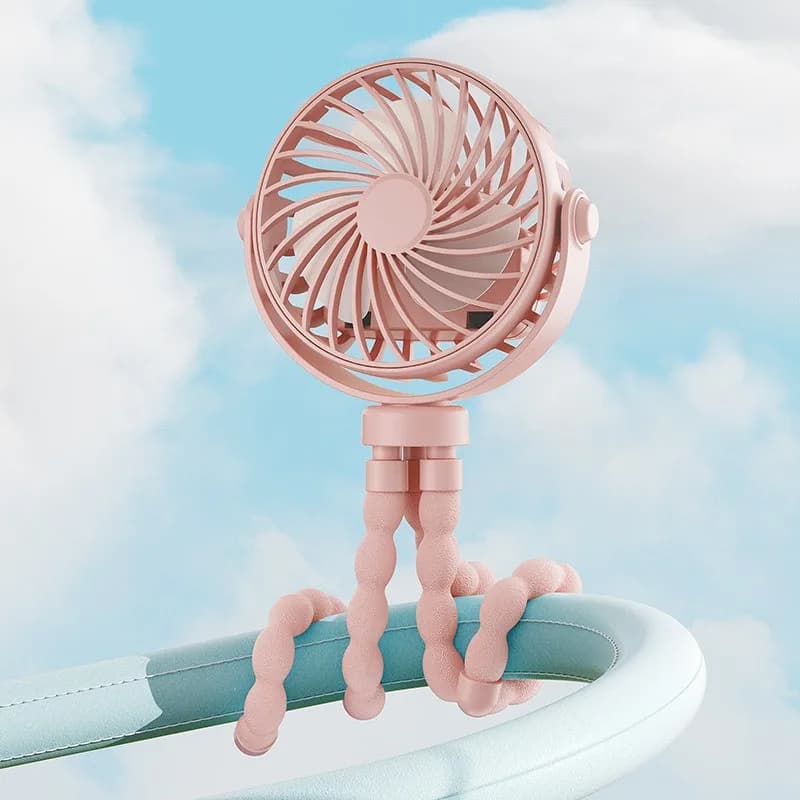 Il ventilatore elettrico portatile può ruotare a 360° ° può essere avvolto a piacere. Ha tre velocità ed è adatto per culle e passeggini.