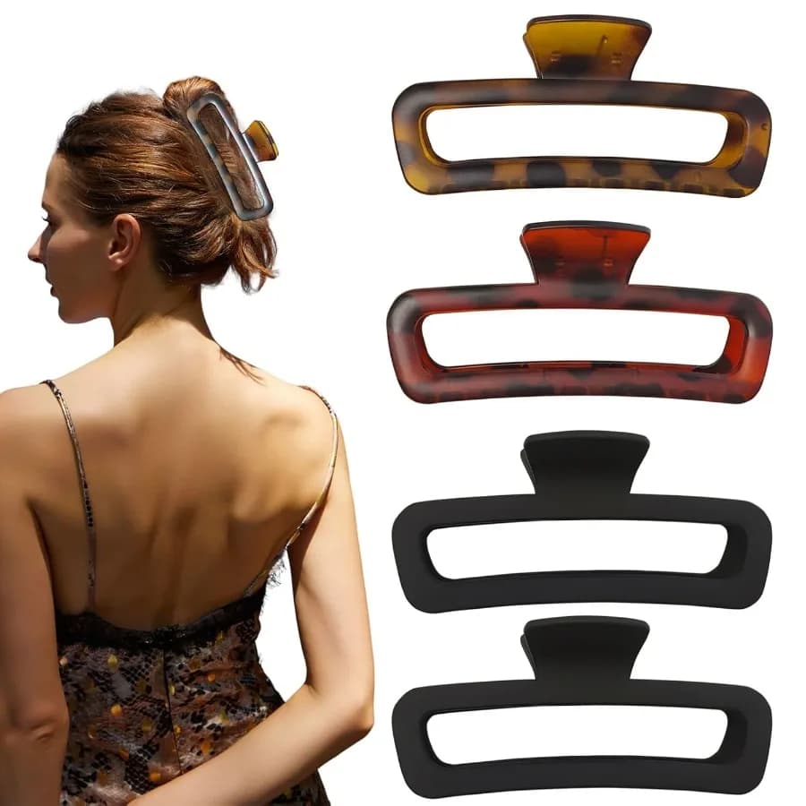 Fermagli per capelli da 5 pollici Clip rettangolare XL extra large quadrata antiscivolo grande opaca lucida per capelli lunghi ricci spessi da donna Confezione da 4 - I