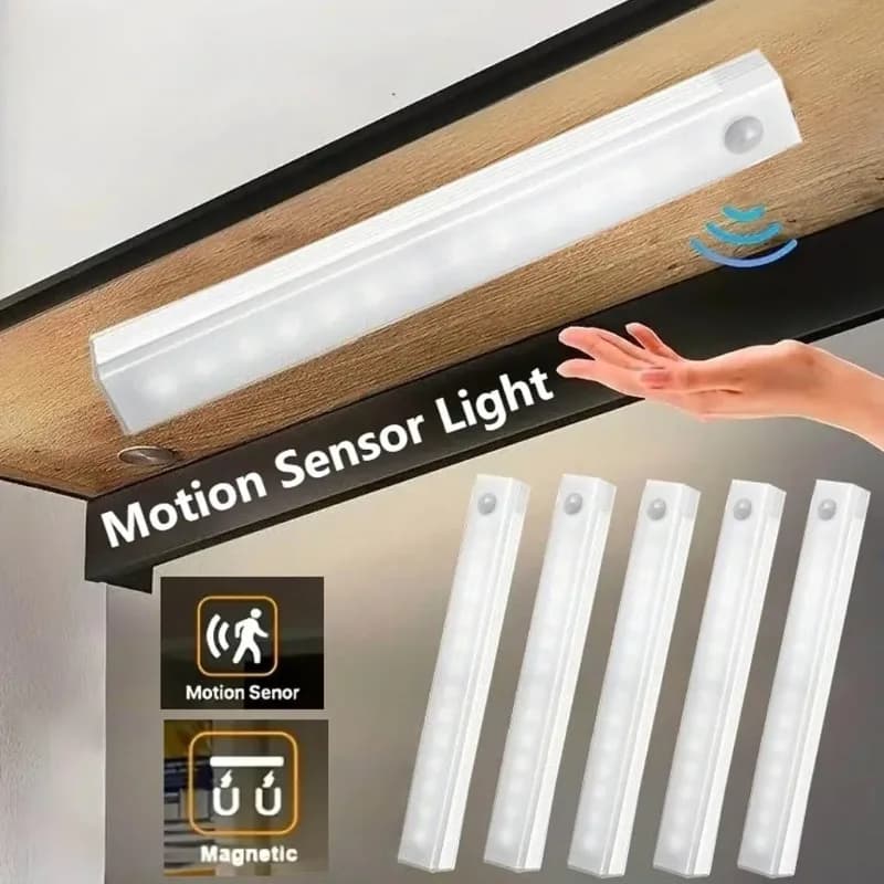 LED Motion Sensor Light Bar Magnetic Rechargeable USB Strip for Cabinet Closet Shoe Rack Night Light Strip Charging