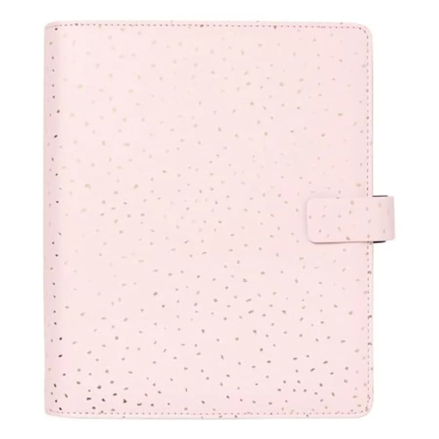 Organizer per Coriandoli Formato A5 Quarzo Rosa - Effetto Pelle con Dettagli in Lamina Dorata, Sei Anelli, Inserto Settimanale Multilingue C028736