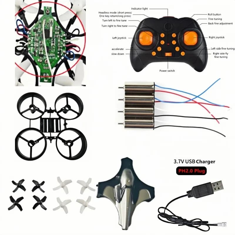 Complete DIY Drone Kit 2.4G 6Axis Gyro Headless 3D Roll Eachine E010 JJRC H36 FPV Receiver Transmitter Motor Propeller Battery
