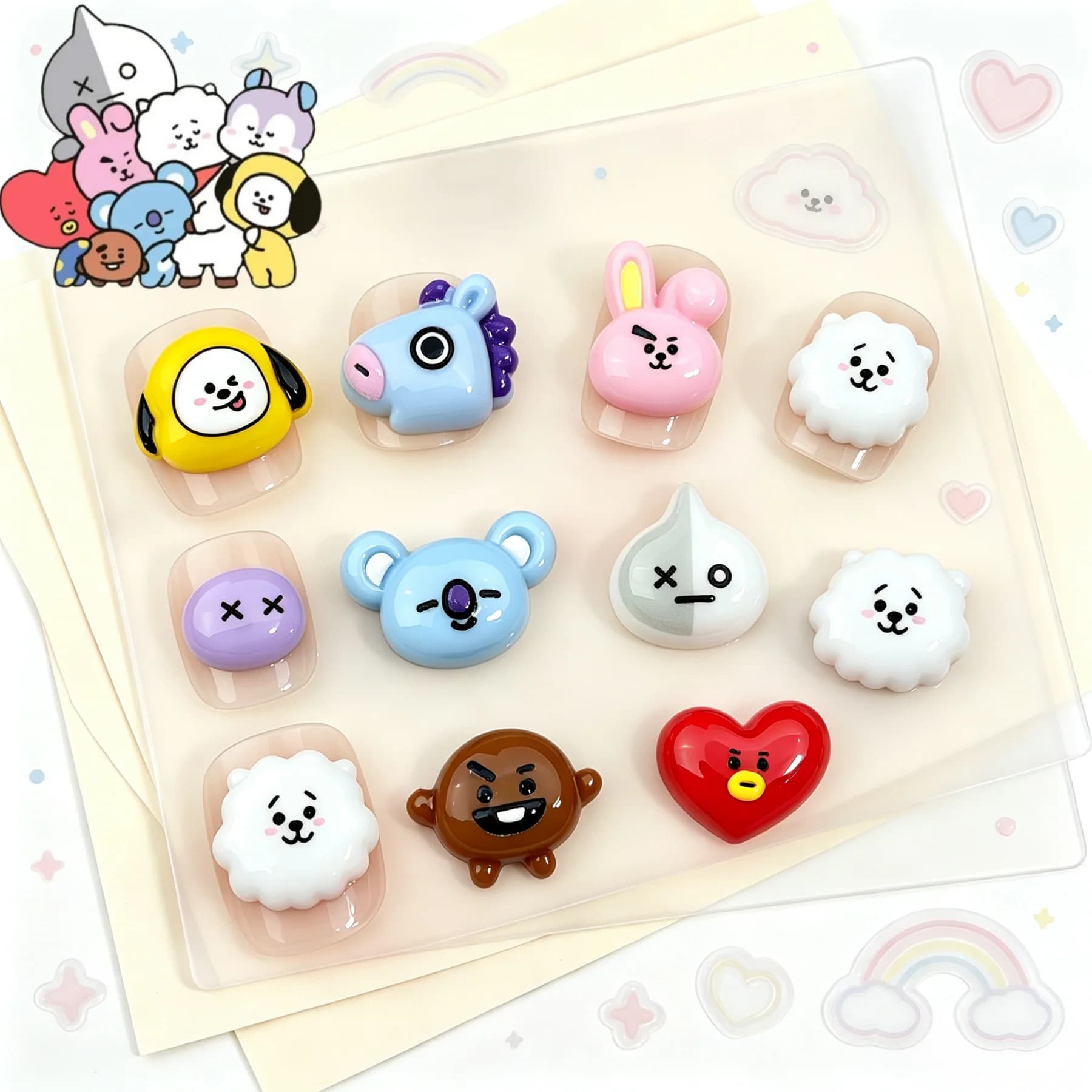 B T 21 Chimmy Koya RJ Shooky Tata Cooky Nail Charms DIY Waterproof Decoration Nail Accessories Fingernail Decor Resin Ornament