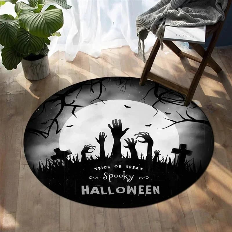Happy Halloween Round Carpet Castle Pistrello Print Area Carpet for Living Room Bedroom Anti-slip chair Horror theme carpet Yoga Mat
