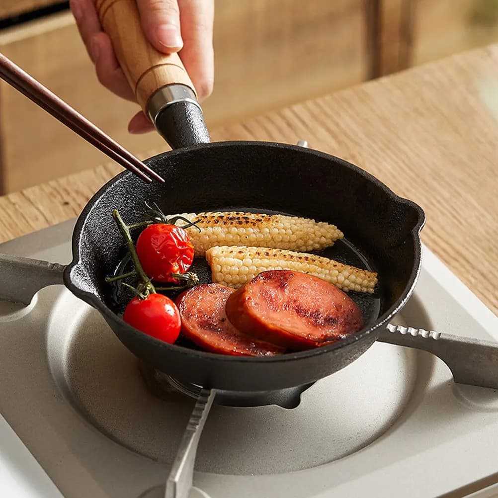 Padella in Ghisa con Manico in Legno, Pentola Portatile per Campeggio, Ideale per Sciogliere Olio e Burro, Casseruola da Cucina per Cucinare all'Aperto