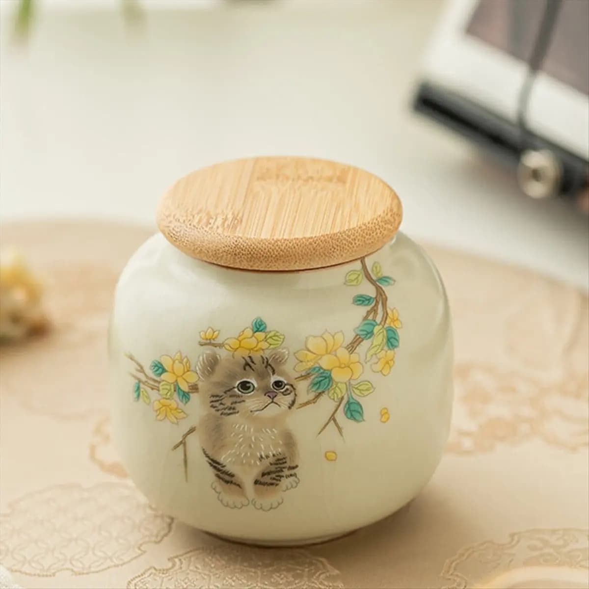 2026 + 9oz Ceramic Tea Canister with Airtight Lid - Adorable Design Storage Jar for Loose Leaf Tea, Coffee, Sugar Organizer