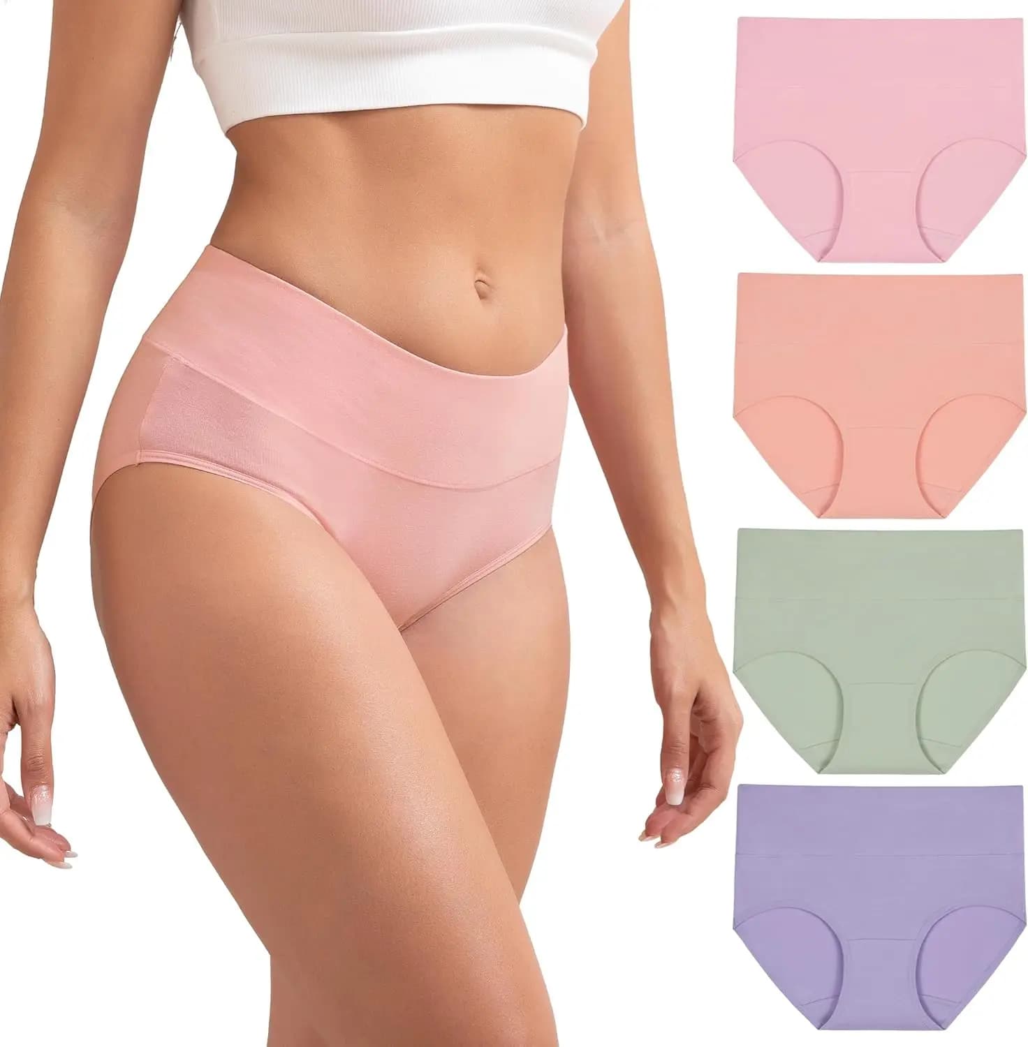 Intimo da donna in cotone, slip a vita alta, copertura completa, confezione da 4