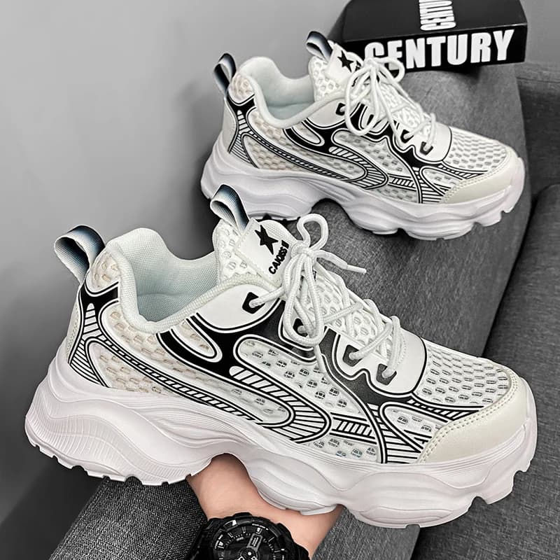 Nuove scarpe sportive da uomo in mesh traspirante in estate, scarpe da corsa casual con suola spessa, trendy e versatili
