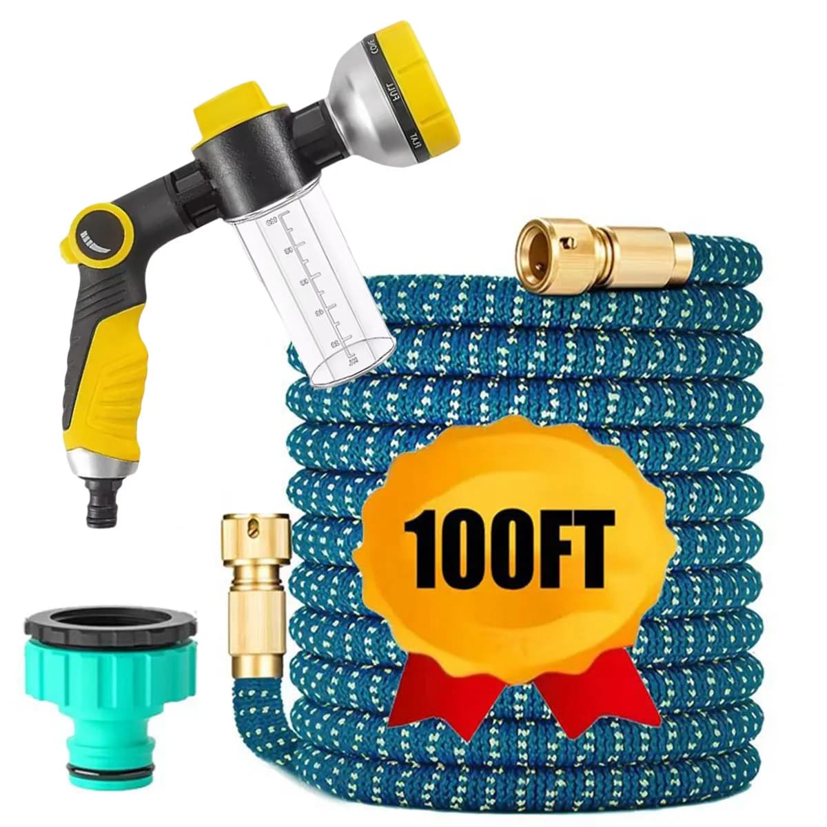Tubo da Giardino Espandibile Bicolore per Irrigazione Agricola, Pistola Schiumogena per Lavaggio Auto, Strumento per Irrigazione Giardino 25-100FT