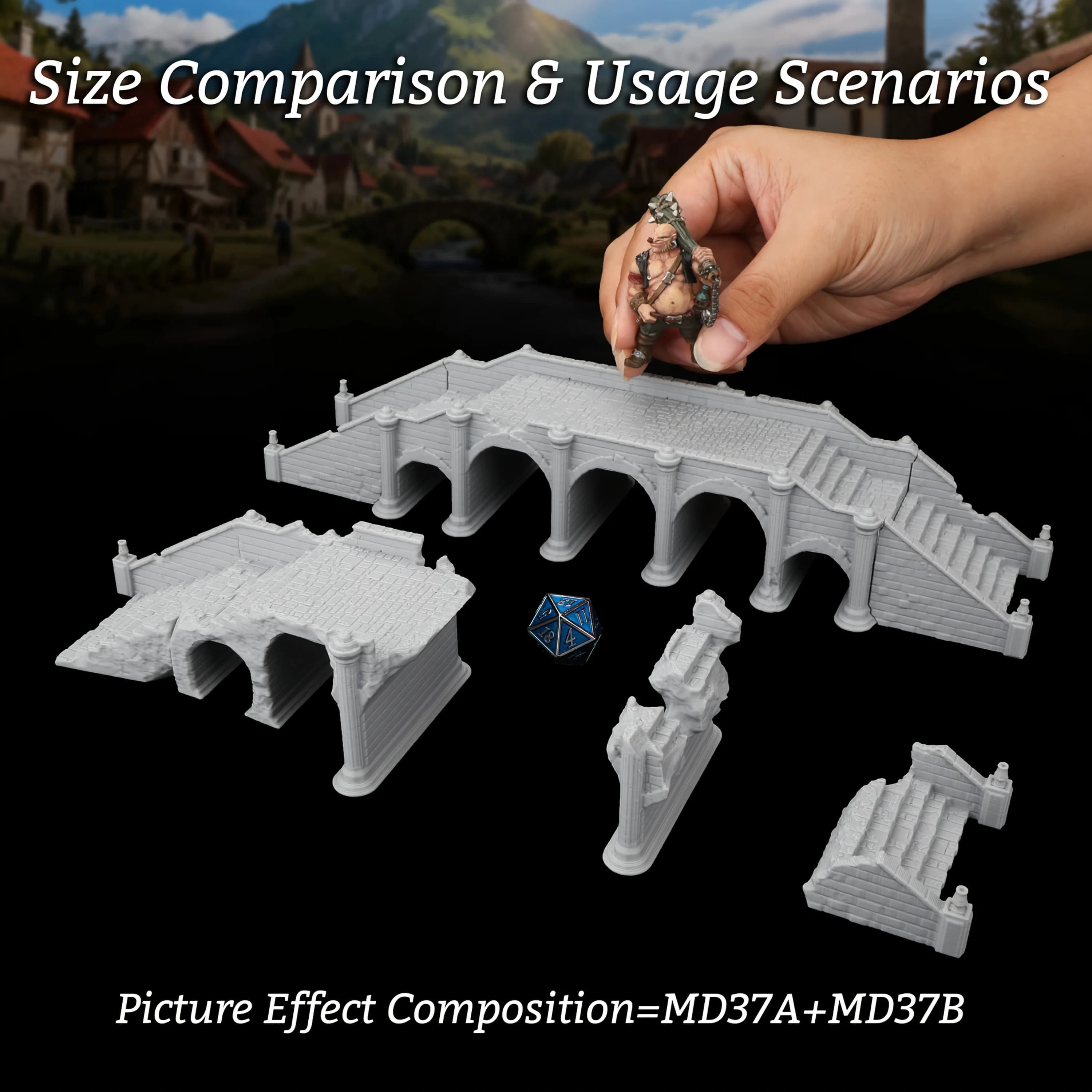 Ponte e Ponti in Ruina per Miniature RPG, Ruine Modulari di Città, Architettura Danneggiata per Giochi di Ruolo da Tavolo